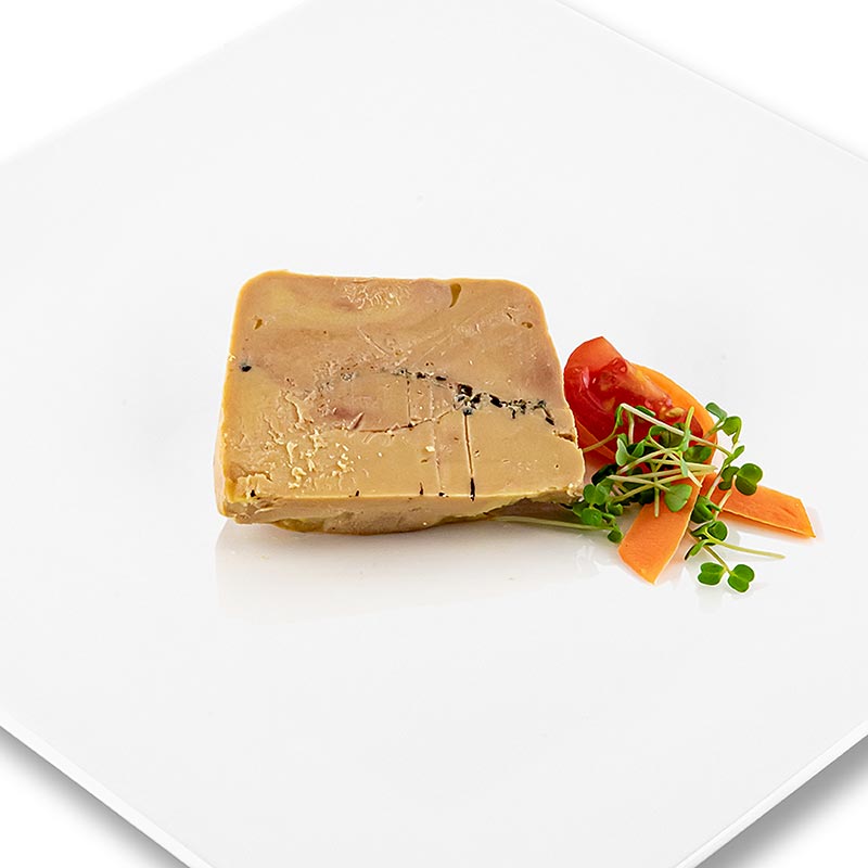 Foie gras de canard - Entier, au champagne, poivre noir de Madagascar et poivre maniguette, rougie - 180 g - coquille