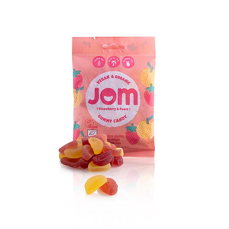 JOM - Bonbons gommeux a la fraise et a la peche, vegetalien, biologique - 70g - sac