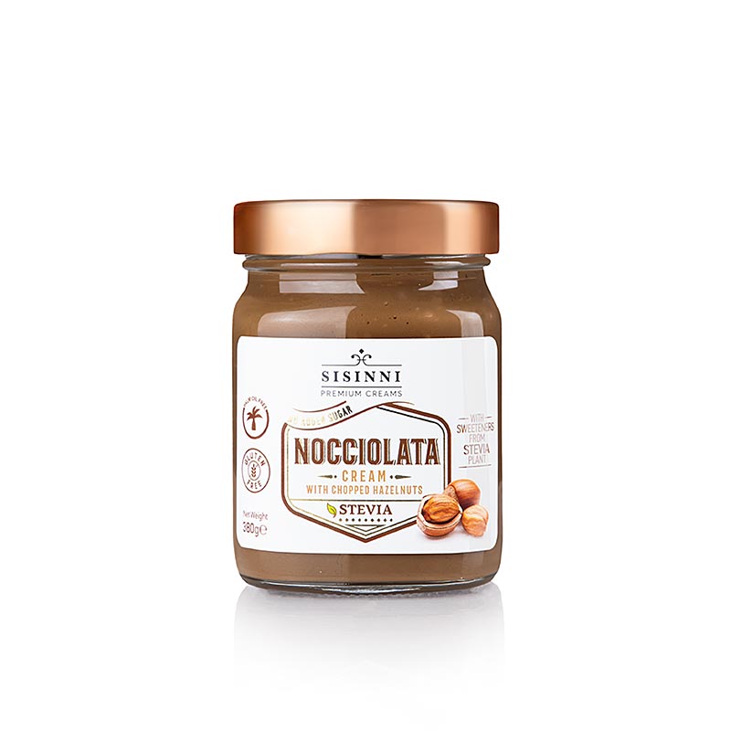 Creme Nocciolata, creme de noisettes a la stevia et morceaux, Sisinni - 380g - Verre