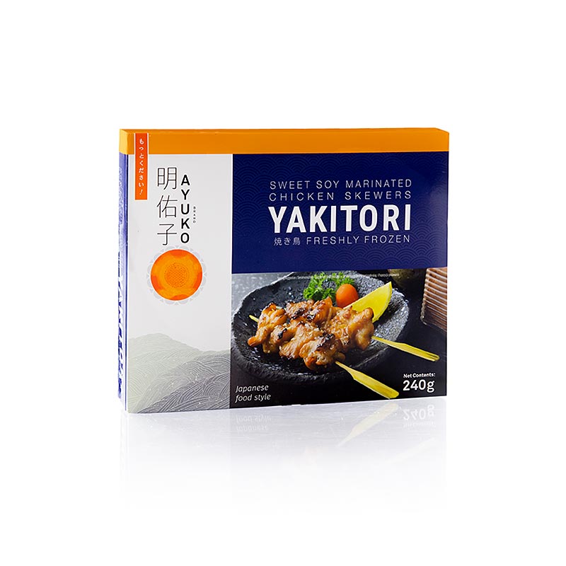 Brochettes de poulet Yakitori, a base de viande de cuisse - 240g, 8x30g - Papier carton