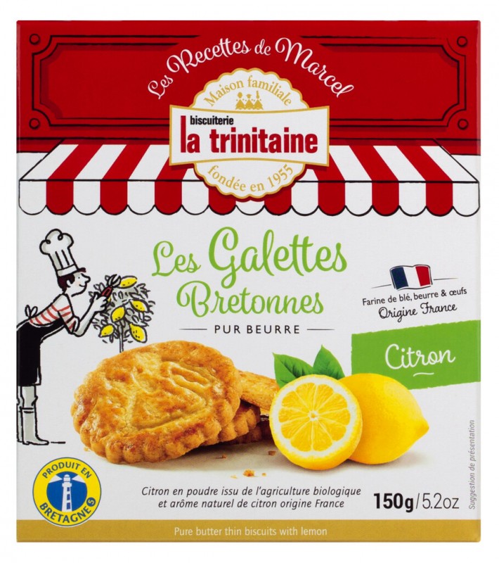 Galettes pur beurre au citron, zandkoek met citroen uit Bretagne, La Trinitaine - 150g - pak