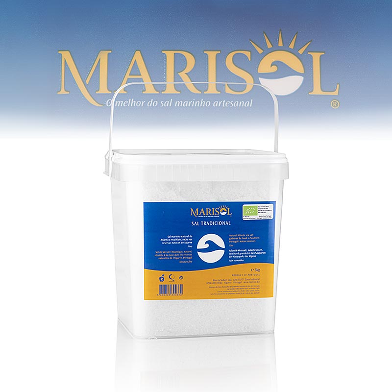 Marisol® Sal Sel marin traditionnel, moyen, blanc, humide, CERTIPLANET, BIOLOGIQUE - 5 kg - Seau PE