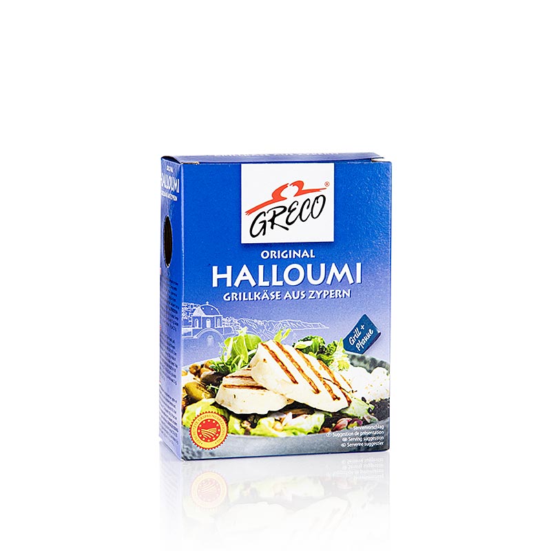 Halloumi - fromage grille de Chypre, a base de lait de brebis, de chevre et de vache, GRECO - 200g - boite