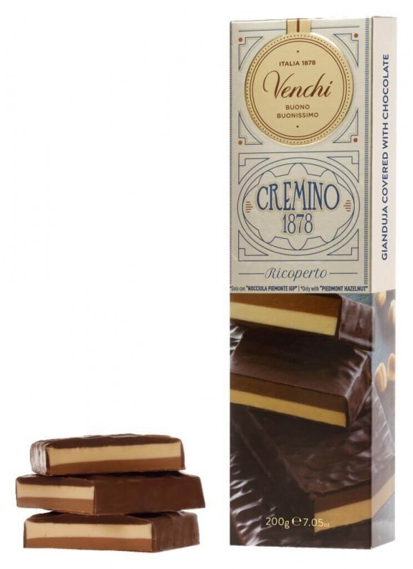 Cremino Soft Bar enrobe, creme de gianduia au lait, enrobe de chocolat noir, Venchi - 200 g - Morceau