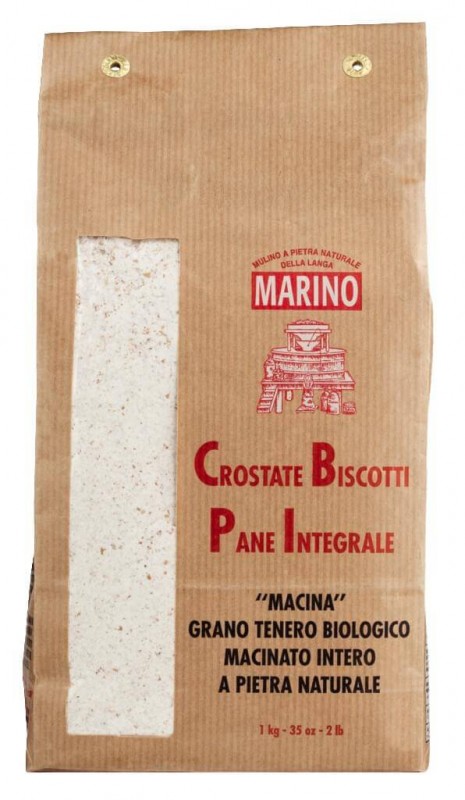 Farina di Grano tenero Macina biologico, farine complete du moulin en pierre pour patisseries sucrees au sel, biologique, Mulino Marino - 1 000g - sac