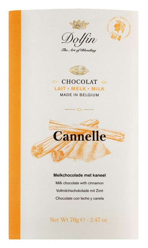 Tablette, lait a la cannelle de ceylan, barre chocolatee, lait entier a la cannelle de Ceylan, Dolfin - 70g - Tableau noir