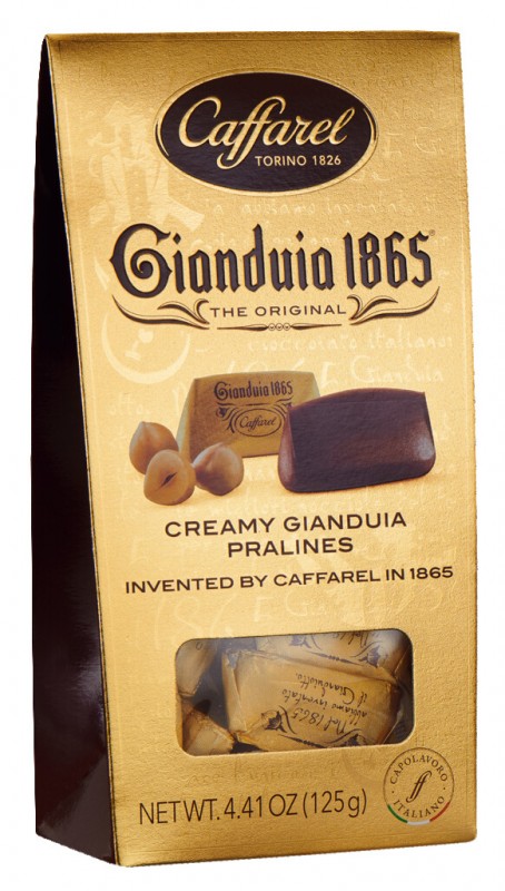 Ballotin dore Gianduia, pralines nougat noisettes, coffret dore, Caffarel - 125g - paquet