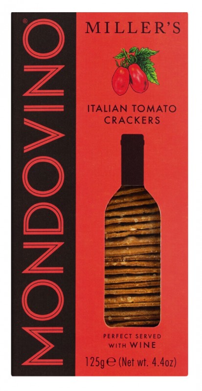 Crackers Mondovino, Tomate d`Italie, Crackers a la tomate, Biscuits artisanaux - 125g - paquet