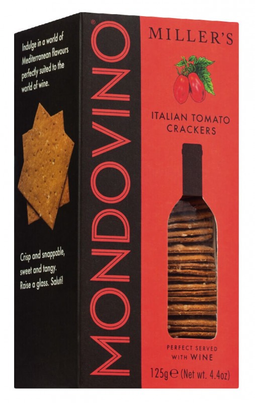 Crackers Mondovino, Tomate d`Italie, Crackers a la tomate, Biscuits artisanaux - 125g - paquet