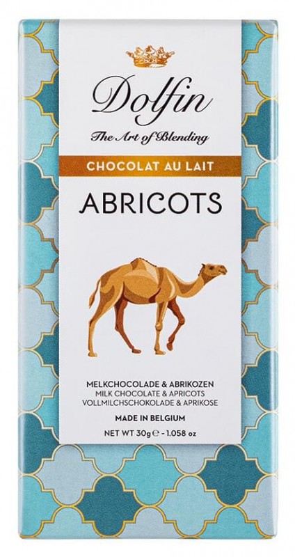 Chocolat au lait aux abricots, milk chocolate with apricot, Dolfin - 30g - Piece