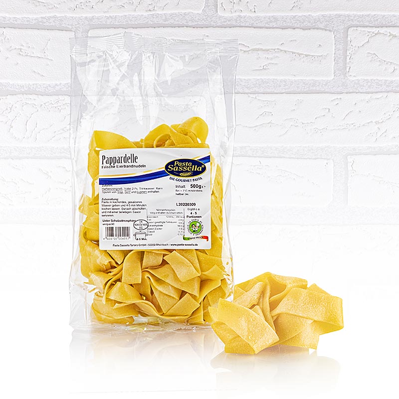 Frisk pappardelle med aeg, tagliatelle, 20 mm, Pasta Sassella - 500 g - taske