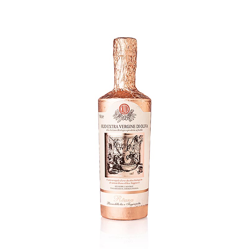 Ekstra jomfru olivenolie Calvi Reuza, rosa guldfolie, Liguria, ØKOLOGISK - 500 ml - Flaske