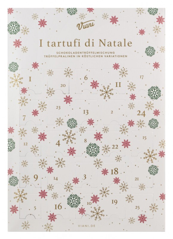 Calendario dell`Avvento I tartufi di Natale, Adventskalender met gemengde Tartufi dolci, Viani - 350g - deel