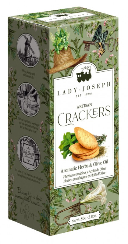 Crackers aux herbes aromatiques et à l`huile d`olive, patisseries aux herbes et à l`huile d`olive, Lady Joseph - 100g - paquet