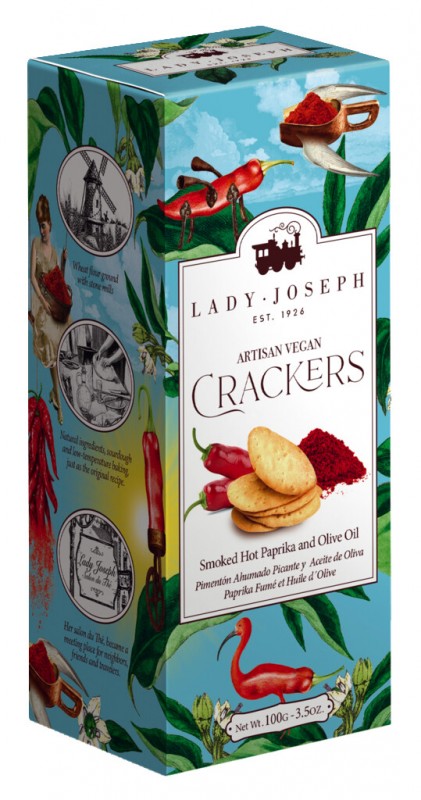 Crackers au paprika chaud fume, patisseries au piment fume, Lady Joseph - 100g - paquet