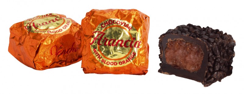 Cubotto Chocoviar Arancia, praline au chocolat noir fourre à l`orange sanguine, Venchi - 1 000g - kg