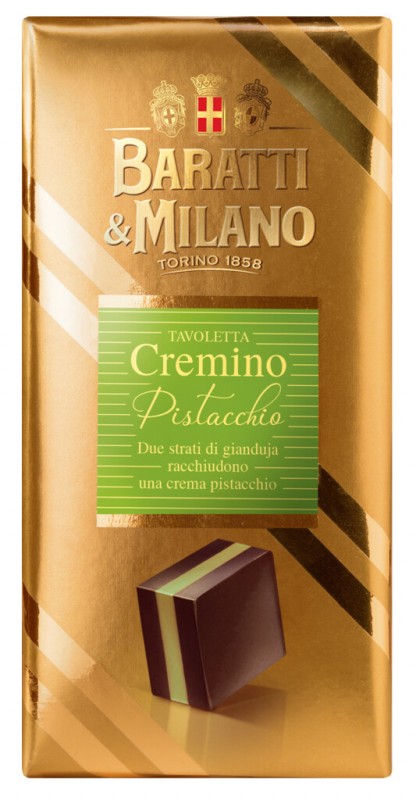 Tavoletta Cremino Pistacchio, hazelnootgelaagde reep met pistachenoten, Baratti e Milano - 100 gr - Deel