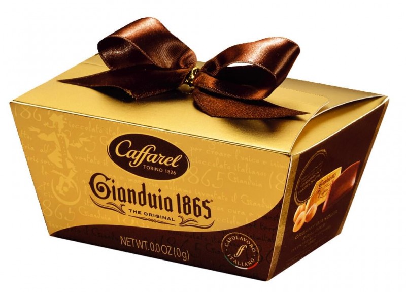 Gianduia minibakke med slØjfe, hasselnØddenougatpraliner, gavepakke, caffarel - 120 g - pakke