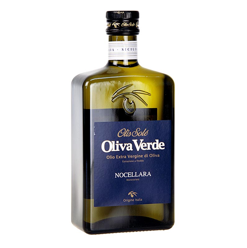 Minyak zaitun extra virgin, Oliva Verde, dari buah zaitun Nocellara - 500ml - Botol