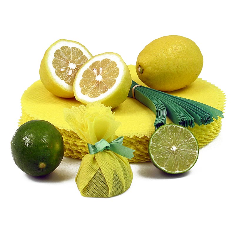 The Original Lemon Wraps - sitronserveringshandkle, gult, med groent slips - 100 stykker - bag