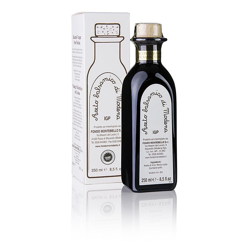 Aceto Balsamico, Fondo Montebello di Modena 8 ar, (FM01) hvit emballasje - 250 ml - Flaske