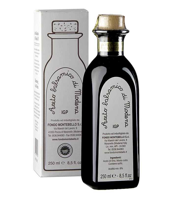 Aceto Balsamico, Fondo Montebello di Modena 8 ar, (FM01) hvit emballasje - 250 ml - Flaske