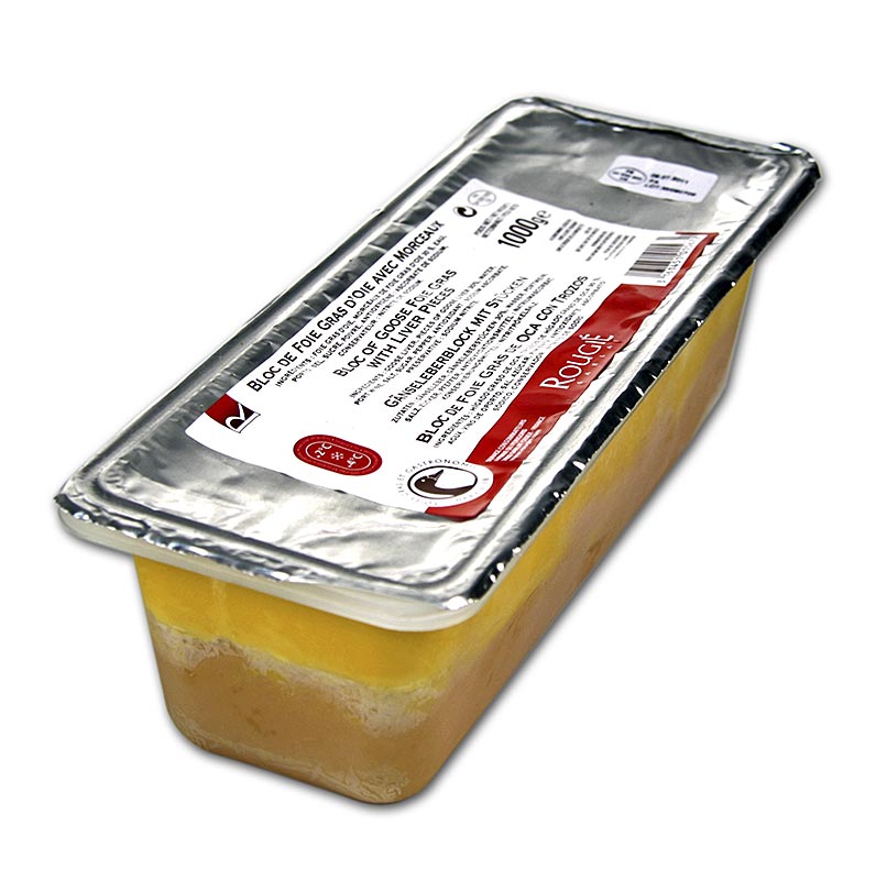 Bloco de figado de ganso, com pedacos, foie gras, trapezio, semiconservado, rougie - 1 kg - Concha PE