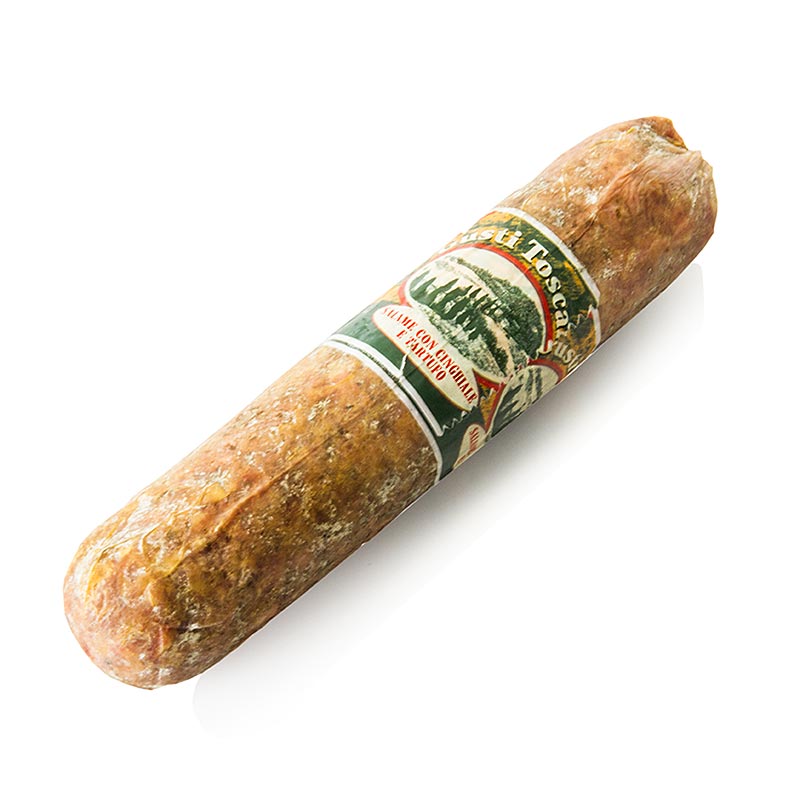 Salame di cinghiale al tartufo, 23 cm circa, Ø 4 cm, con tartufo estivo, Gusti Toscani - circa 400 g - vuoto