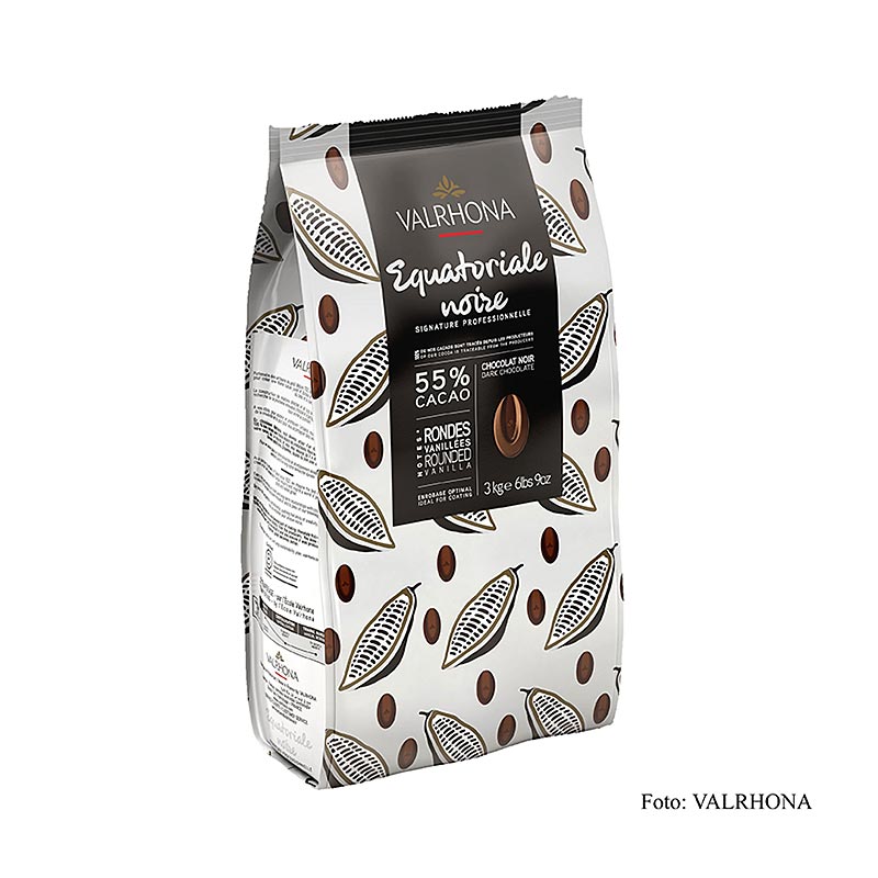 Valrhona Equatoriale Noire, dark couverture sebagai callet, 55% kakao - 3kg - tas