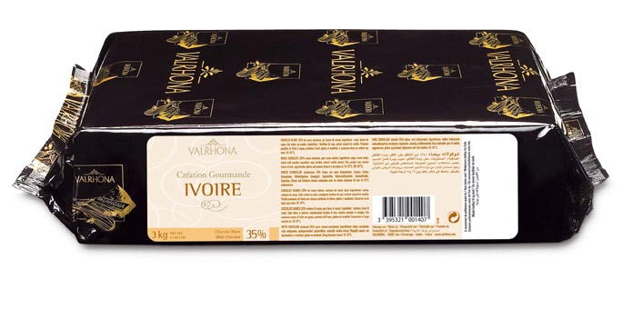 Valrhona Ivoire, hvit overtrekk, blokk, 35 % kakaosmoer, 21 % melk - 3 kg - blokkere