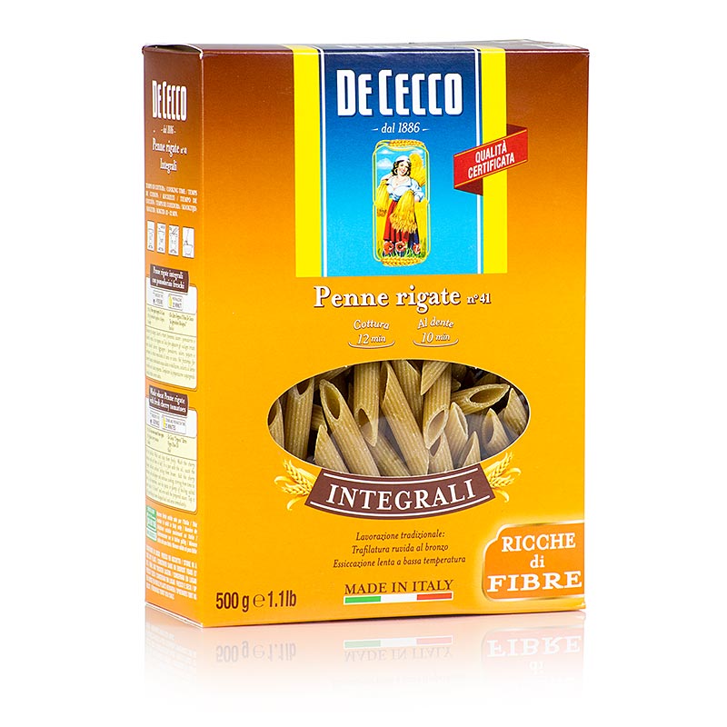 Penne Rigate de grano entero De Cecco, n. 41 - 500 gramos - Bolsa