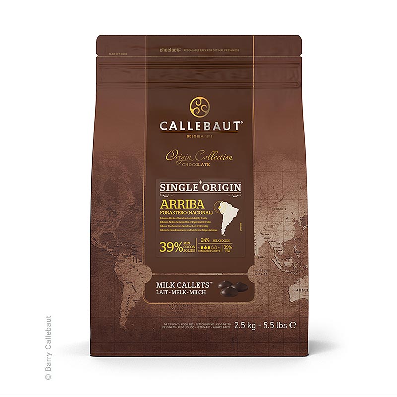 Callebaut Origin Select Arriba - taysmaidon peite, 39 % kaakaota, 25,5 % maitoa - 2,5 kg - laukku