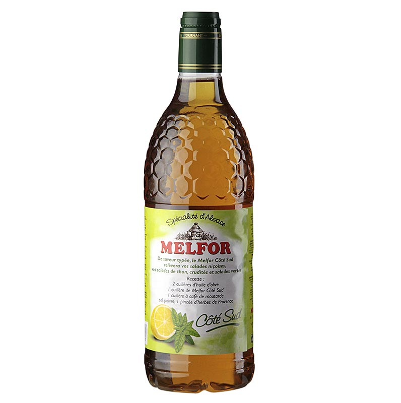 Condimento de vinagre, con miel, hierbas, albahaca limon, 3,8% acido, Melfor - 1 litro - botella de polietileno