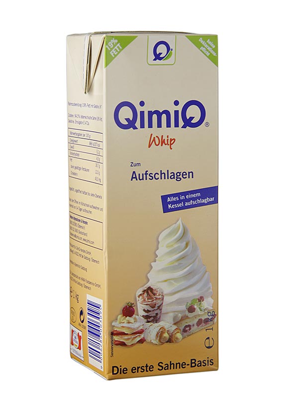 QimiQ Whip Natural, untuk menyebat krim manis dan berperisa, 19% lemak - 1 kg - Tetra