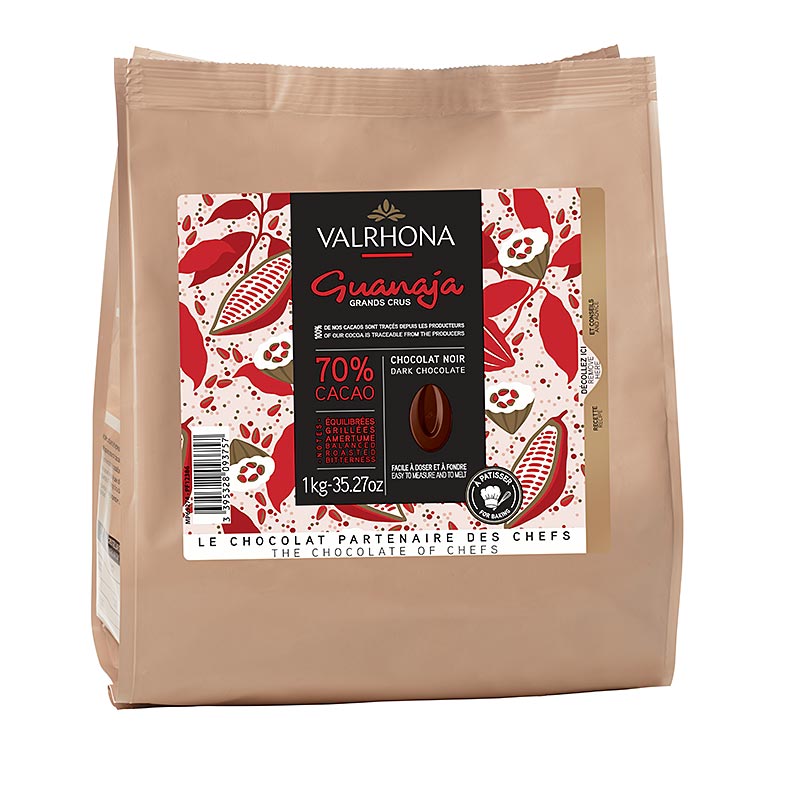 Valrhona Guanaja Grand Cru, cobertura escura como callets, 70% cacau - 1 kg - bolsa