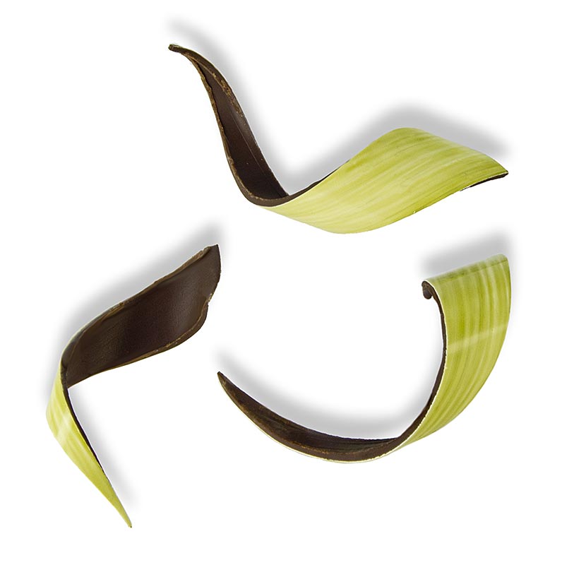 Adorno decorativo Twist Green, revestimiento verde, chocolate negro, 20 x 80 mm - 140g, 80 piezas - Cartulina