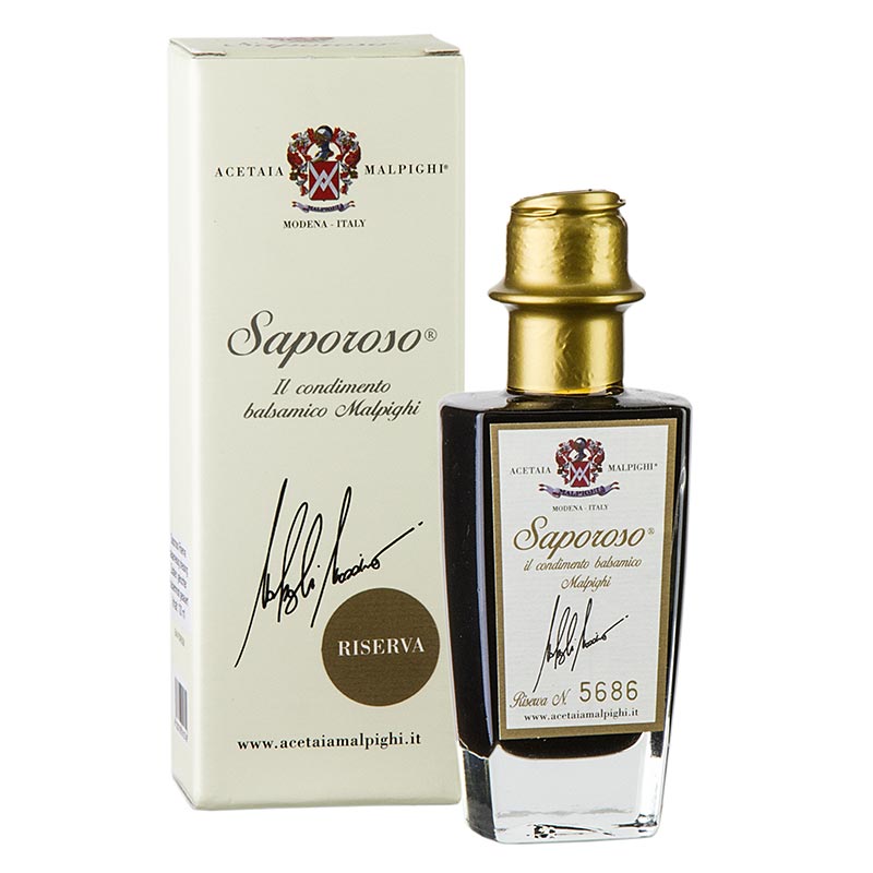 Balsamic Condiment Saporoso Riserva, 8 ar, ek och akaciatra, Malpighi - 100 ml - Flaska