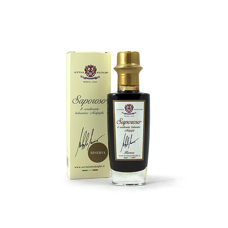 Balsamic Condiment Saporoso Riserva, 8 ar, ek och akaciatra, Malpighi - 100 ml - Flaska