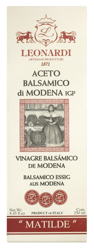 Balsamicoeddik, lagret i minst 6 ar, Aceto balsamico di Modena IGP Matilde, Leonardi L176 - 250 ml - Flaske