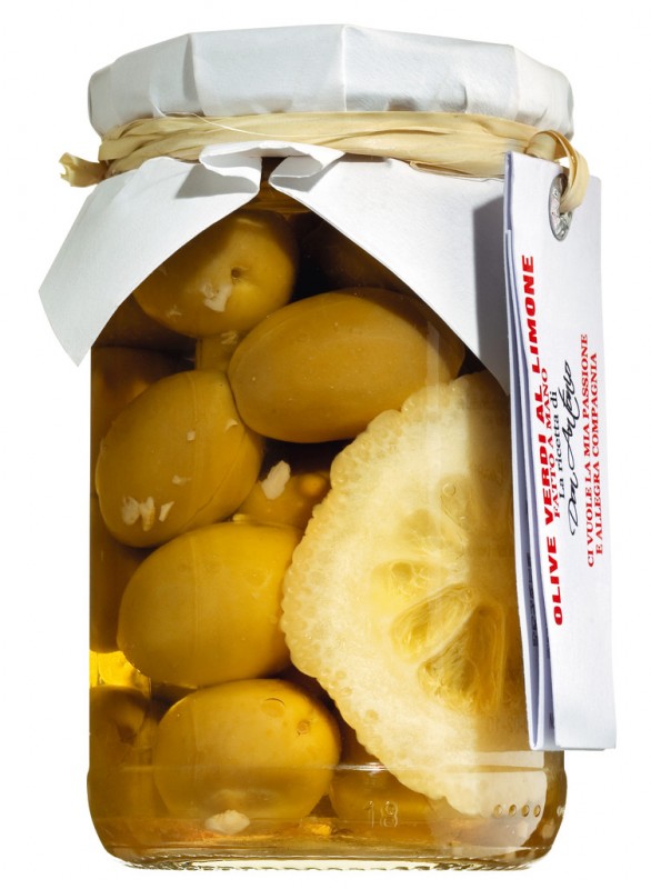 Olive verdi al limone, olive verdi al limone, Don Antonio - 280 g - Bicchiere