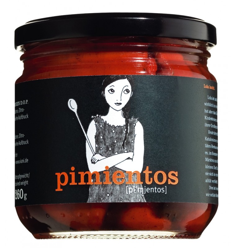 Pimientos del Piquillo DOP, roed paprika, hel og grillet, DOP, La Cocina de Lola - 290 g - Glass