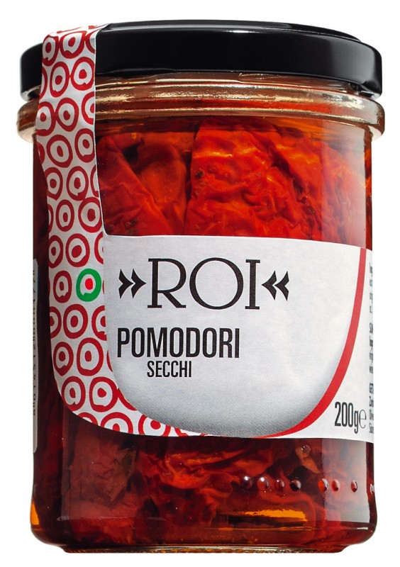 Pomodori secchi sott`olio, tomaquets secs en oli d`oliva, Olio Roi - 200 g - Vidre