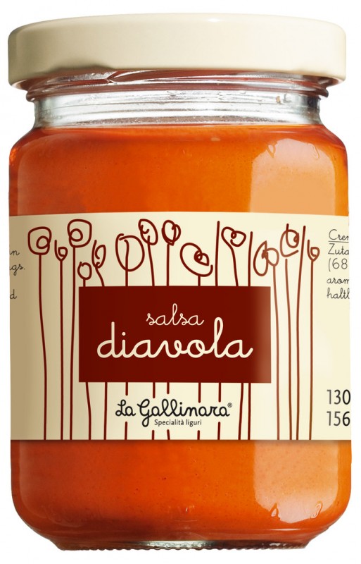 Salsa diavola, salsa del diavolo, piccante, La Gallinara - 130 g - Bicchiere