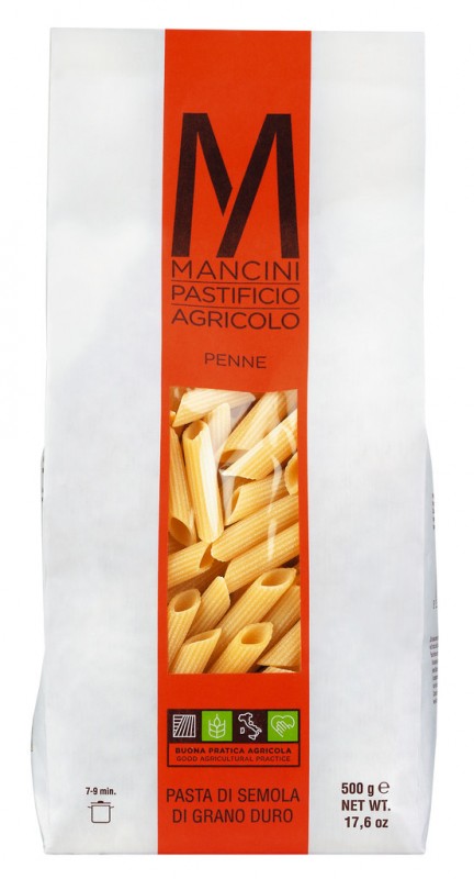 Penne, pasta semolina gandum durum beralur, Pasta Mancini - 500 gram - mengemas