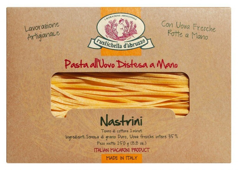 Nastrini Pasta all`uovo, eggnudler, 4 mm, Rustichella - 250 g - pakke