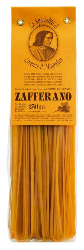 Linguine com acafrao, tagliatelle com acafrao e germen de trigo, 7 mm, Lorenzo il Magnifico - 250g - pacote