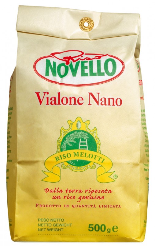 Riso Vialone Nano, Novello, arroz risotto Vialone Nano Novello, Melotti - 500g - embalar