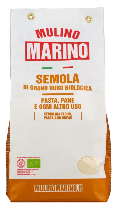 Semola di Grano duro biologic, semola de blat dur per a pasta, boletes, pizza + pa, ecologic, Mulino Marino - 1.000 g - paquet