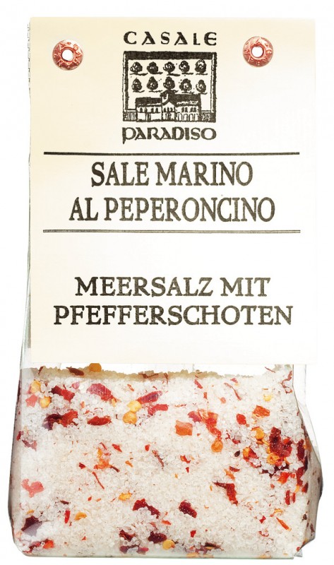 Venda marino al peperoncino, sal marinho com pedacos de pimenta, Casale Paradiso - 200g - bolsa