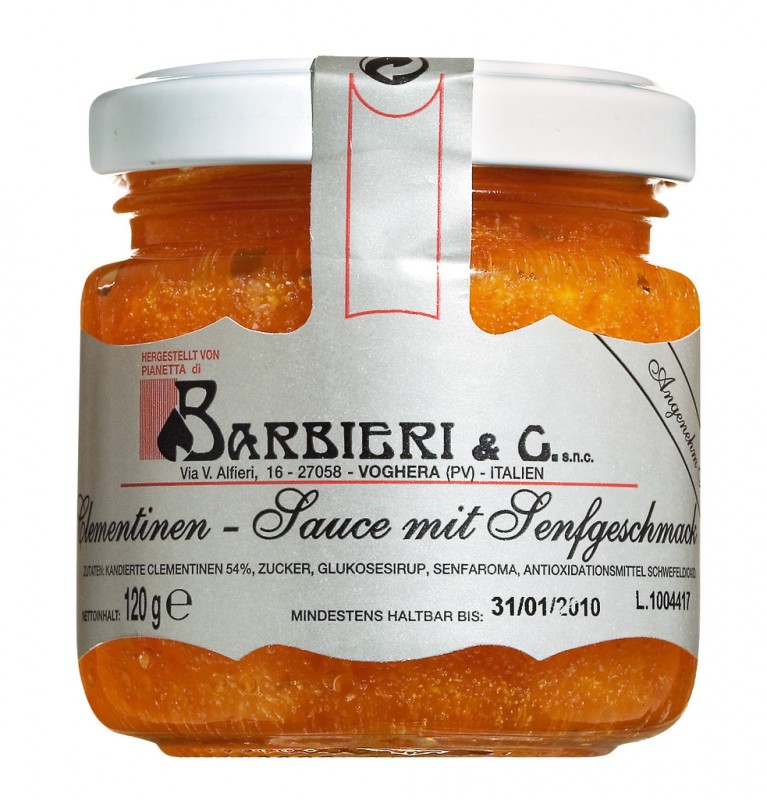 Salsa di clementine, salsa di clementine al gusto di senape, piccante-dolce, Barbieri - 106 ml - Bicchiere